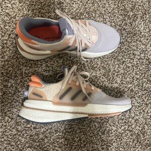 Adidas Light Gray and Coral Running Shoes